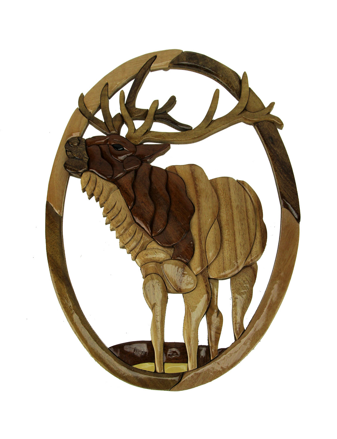 Zeckos Bugling Bull Elk Hand Crafted Intarsia Wood Art Wall Hanging