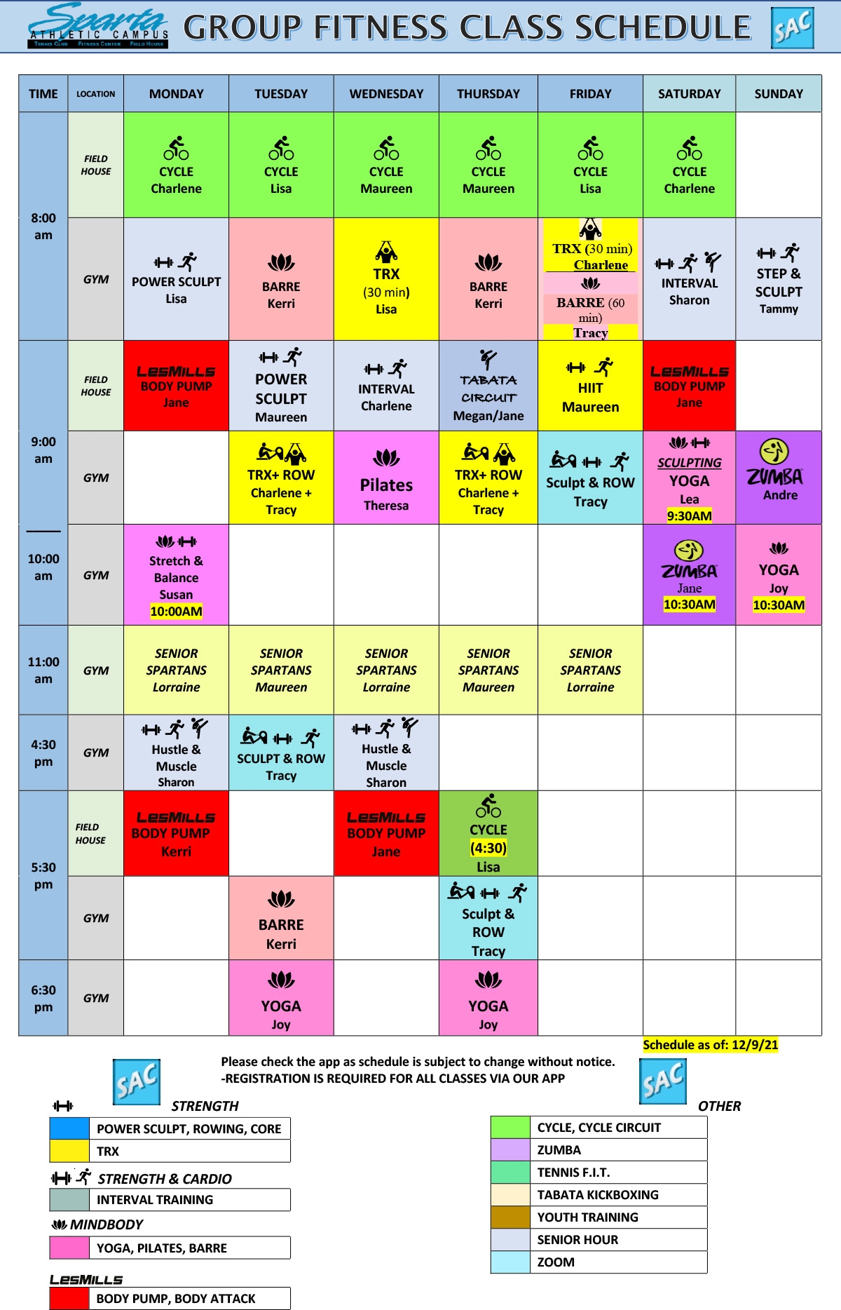 December 2021 Group Fitness Class Schedule