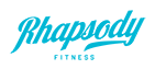 Rhapsody Fitness gym logo on white background.