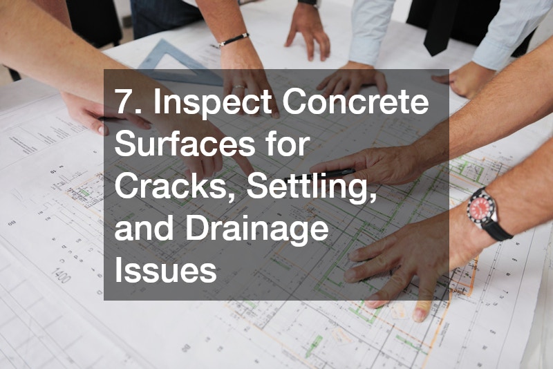 7. Inspect Concrete Surfaces for Cracks, Settling, and Drainage Issues