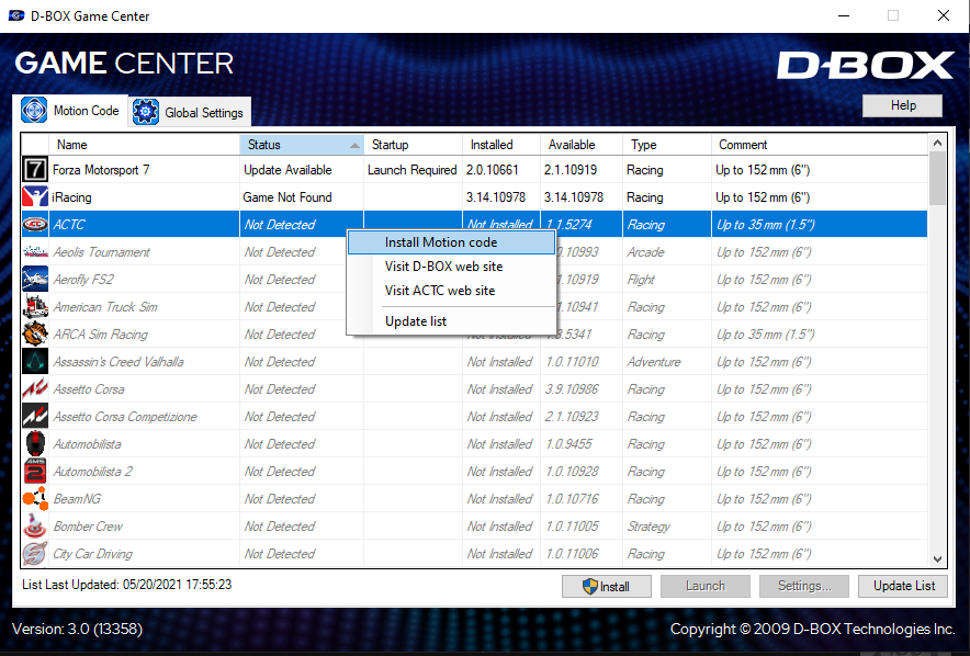 How to install motion codes from Game Center?