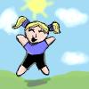 Happy, jumping girl that strangely and frighteningly resembles Bubbles. :P