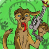mutt dog with gun...