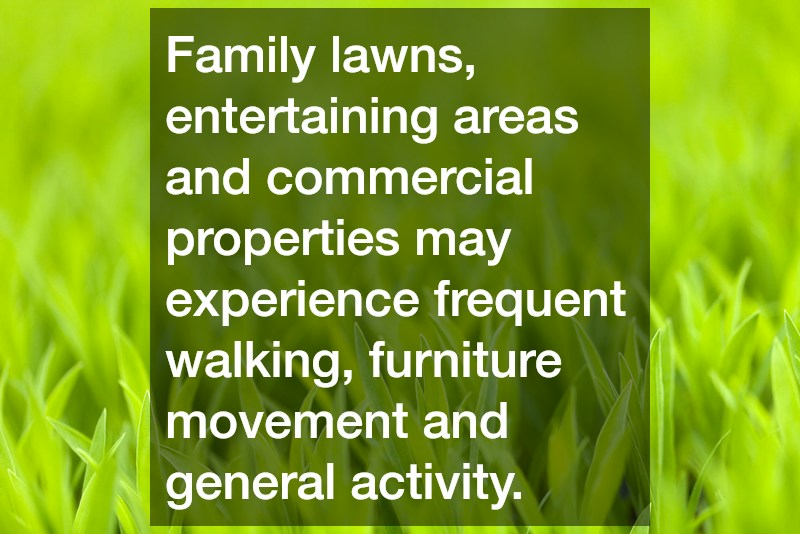 Family lawns, entertaining areas and commercial properties may experience frequent walking, furniture movement and general activity.