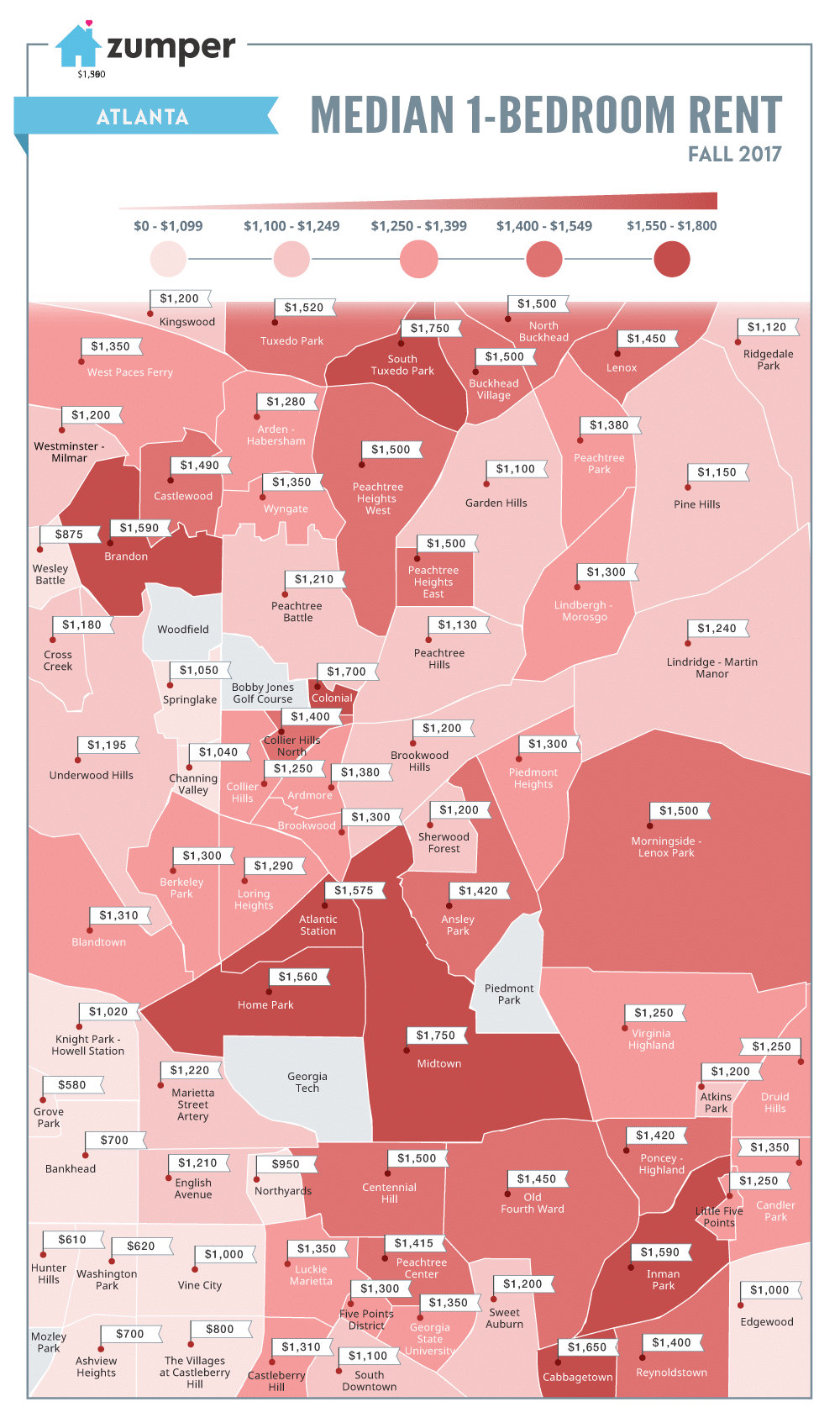 Atlanta Neighborhood Rent Prices Mapped (Fall 2017)