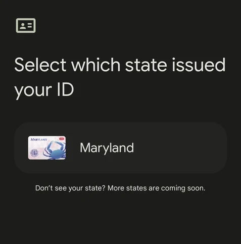 Google Wallet accepts state ID from Maryland