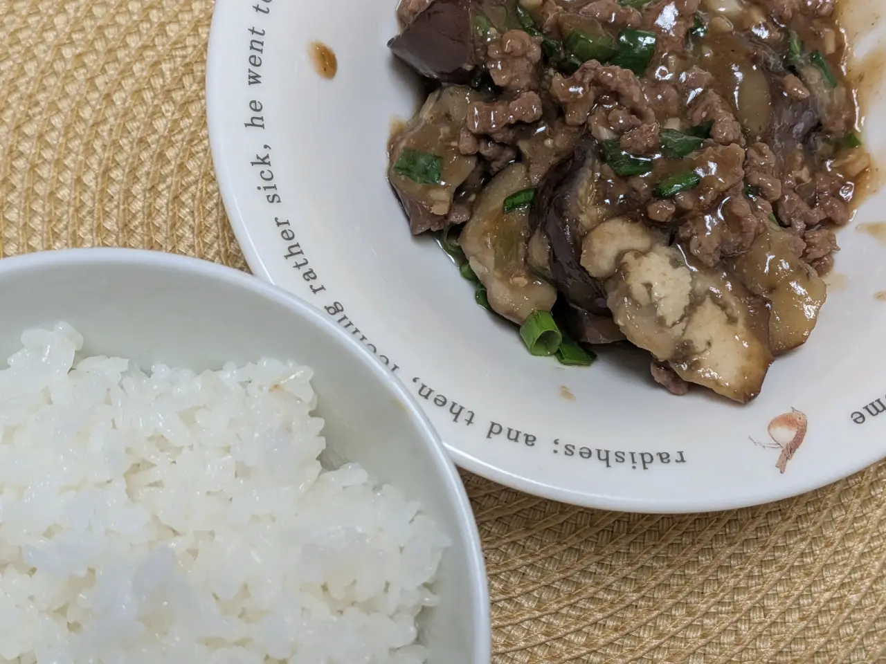 麻婆茄子とごはんの写真