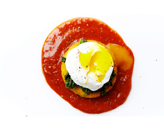 Poached Eggs Over Polenta Toast