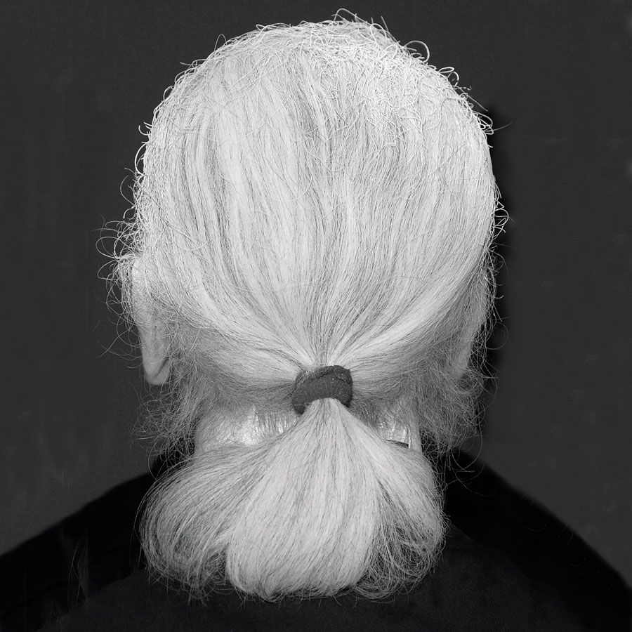 Lagerfeld&#039;s signature pony tail.