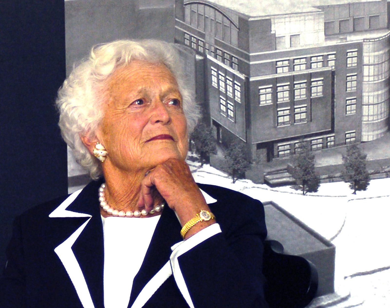 Barbara Bush prior to the groundbreaking ceremonies of the Barbara Bush Children&#039;s Hospital and neonatal addition at the Maine Medical Center. September 14, 2005. (Photo by Gordon Chibroski/Portland Press Herald via Getty Images)