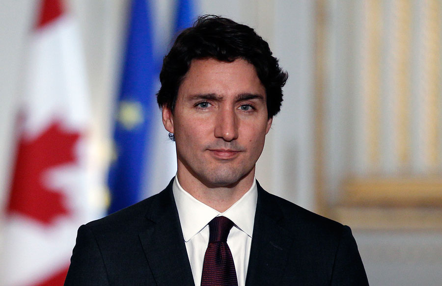 Trudeau with a slight smile on his face.