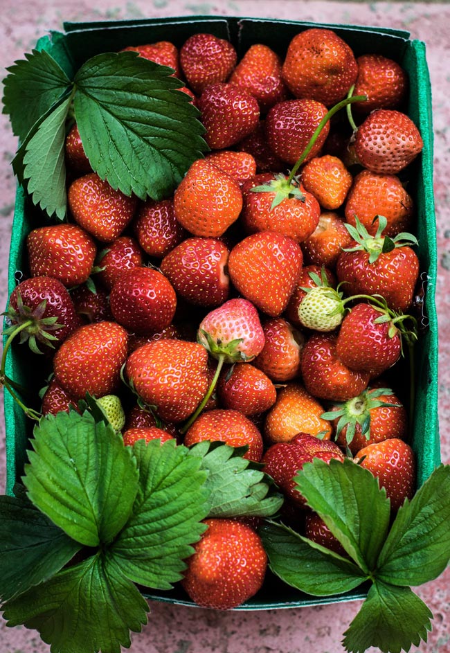 Box of beautiful strawberries.