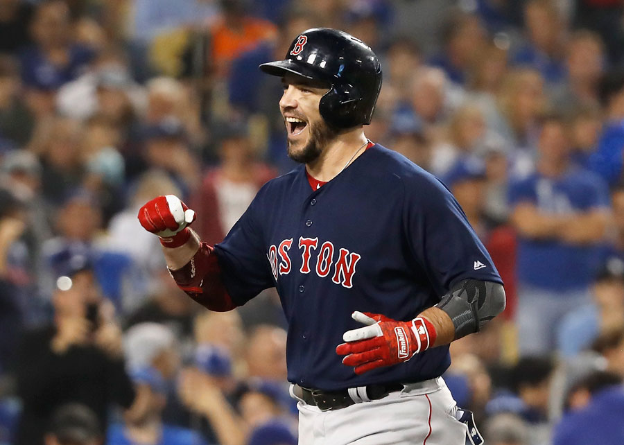 Steve Pearce celebrates home run