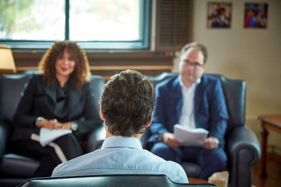 Trudeau sits across from Zoomer editors during a Q&A.