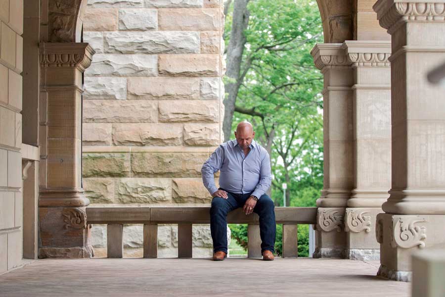 Arpad Horvath Jr. sits outside the Elgin County Court House in St. Thomas, Ont., on June 5, 2018, during a break in proceedings of Ontario’s Long-Term Care Homes Public Inquiry. His father was one of Wettlaufer’s victims.