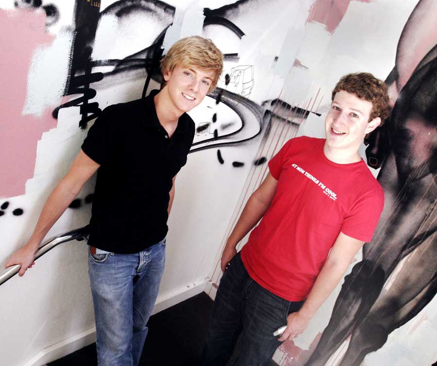 Chris Hughes (left) and Mark Zuckerberg, of Facebook, in their Palo Alto location.