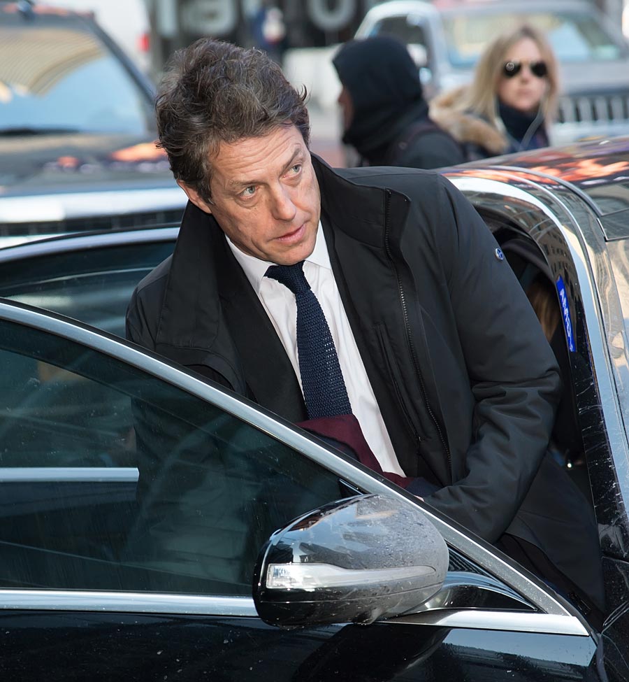 Actor Hugh Grant is seen leaving ABCs Good Morning America Studio on January 9, 2018 in New York City. (Photo by Gilbert Carrasquillo/GC Images)