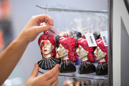 Cristmas ornament in the likeness of David Bowie as Ziggy Stardust