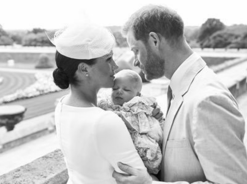 Prince Harry and Meghan Markle with baby Archie at his christening