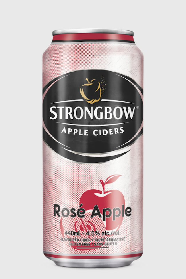 A can of Strongbow Rosé Apple Cider.