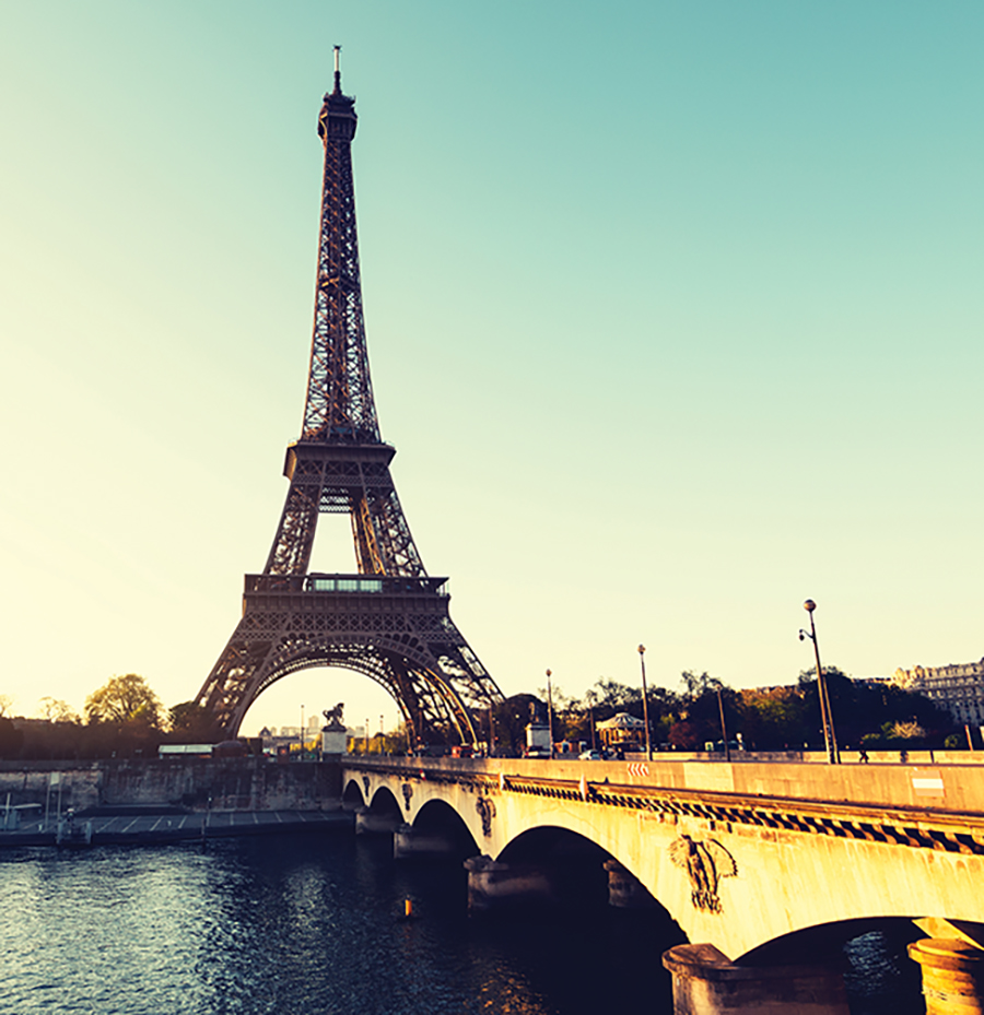 A photo of the Eiffel Tower at sunset.