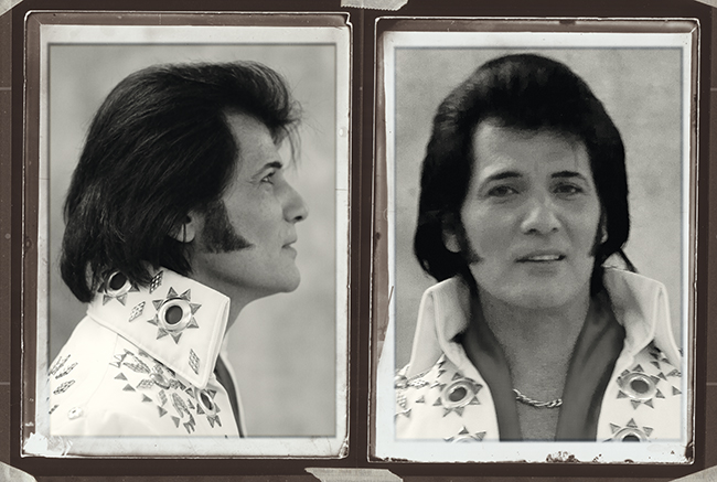A photo of Australian Dean Vegas impersonating Elvis' mug-shot.