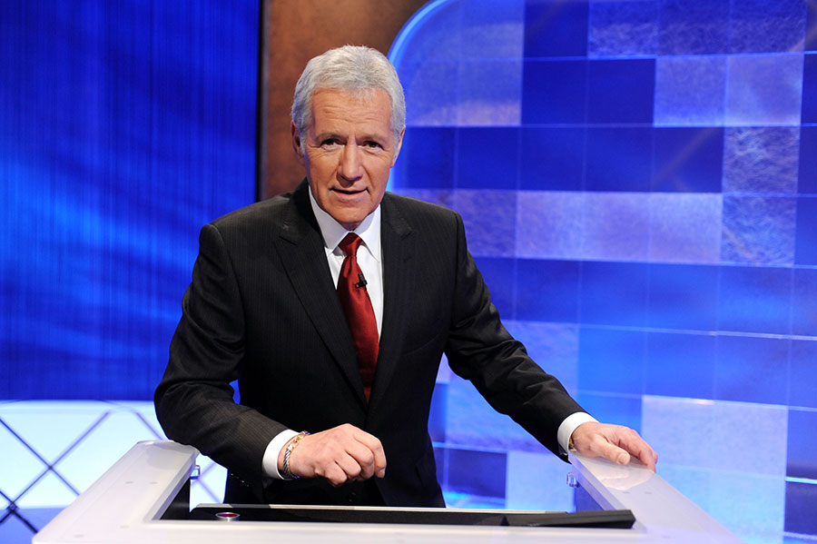 Alex Trebek on the set of Jeopardy!