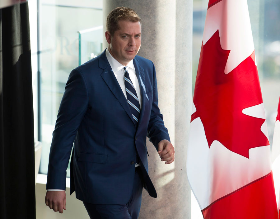 Conservative leader Andrew Scheer arrives for a morning announcement in Toronto Tuesday, October 1, 2019.