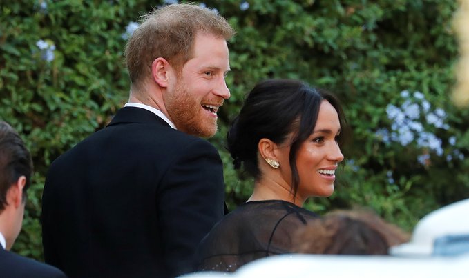 Prince Harry and Meghan Markle arrive at Misha Nonoo's wedding in Rome.