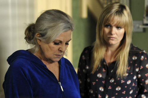 EastEnders Weekender June 20: Cora Cross (ANN MITCHELL), Tanya Cross (JO JOYNER) Photo: Adam Pensotti ©BBC 2012