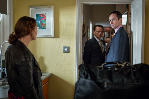 EastEnders Weekender: Janine Moon (CHARLIE BROOKS), Billy Mitchell (PERRY FENWICK), Michael Moon (STEVE JOHN SHEPHERD) Photo: Guy Levy © BBC 2013