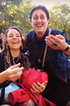 Julia and her counterpart laughing