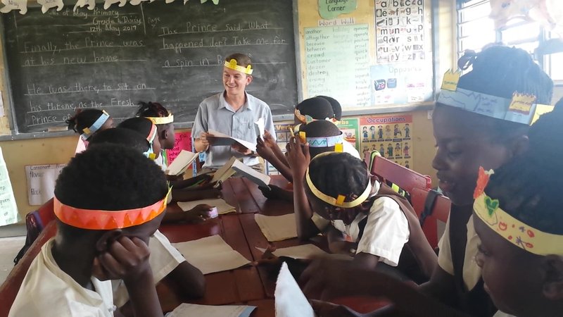 Doing a reading of “The Prince” after the class crafted crowns and started illustrating individual books to take home.