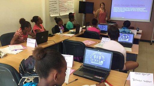 Teaching web design principles at the ICT Camp for Girls in Port Vila, Vanuatu