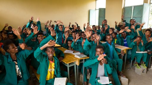 Grade 9 students in Peace Corps Ethiopia Volunteer Ally Walker's English class.