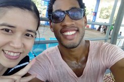Azi with one of his counterpart teachers experiencing Water Festival