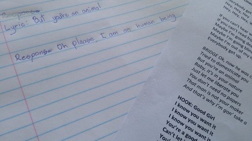 A picture of a student's journal following the "Blurred Lines" intervention used to teach consent.
