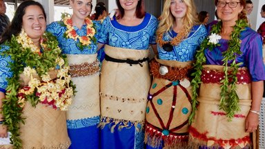 Outer-island-bound Volunteers with Country Director, Nancy Gehron