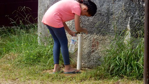 Taking a water break at the school water tank
