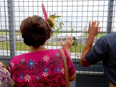 The plane arrives