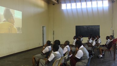 St. Michael's girls watching a documentary