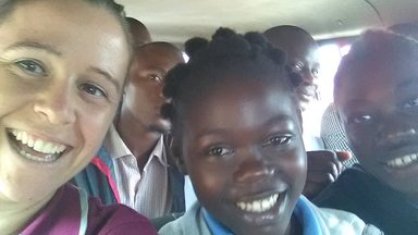 The students on the way to Yaounde to present their app.