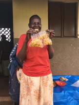 Participant showing off her packaged sweet potato chips