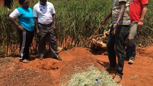 Modeste and I reviewing mulching practices, drip irrigation methods, and how the rain water runoff from the roof will enter t