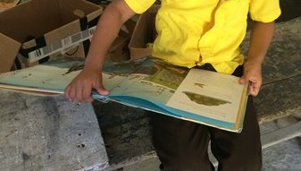 Child reading at PCV Adria's Library