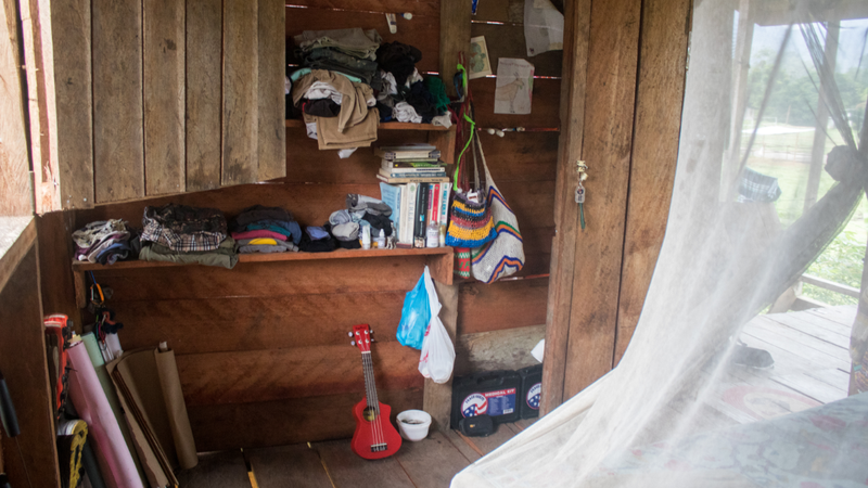 Shelves in a wooden house in Panama.