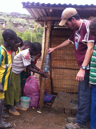 Ethiopia: Volunteer leads a hygiene activity highlighting the importance of handwashing.