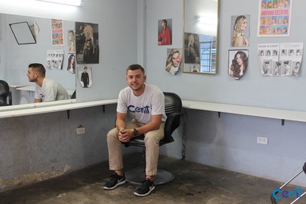 Volunteer Wyatt Clay in the workshop where we hold the "With These Two Hands" training course.