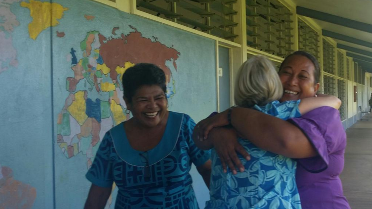 Reunited with a former student in Samoa