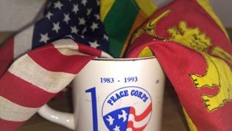 Sri Lankan national flag and U S national flag and 10th anniversary mugs